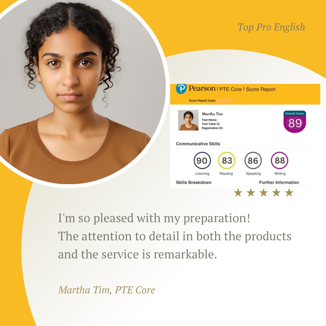 Top Pro English student PTE score report 1