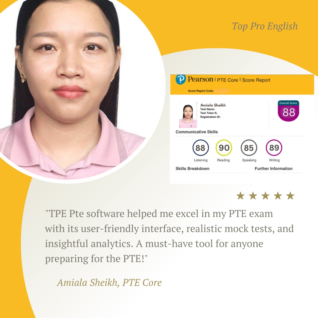 Top Pro English student PTE score report 2